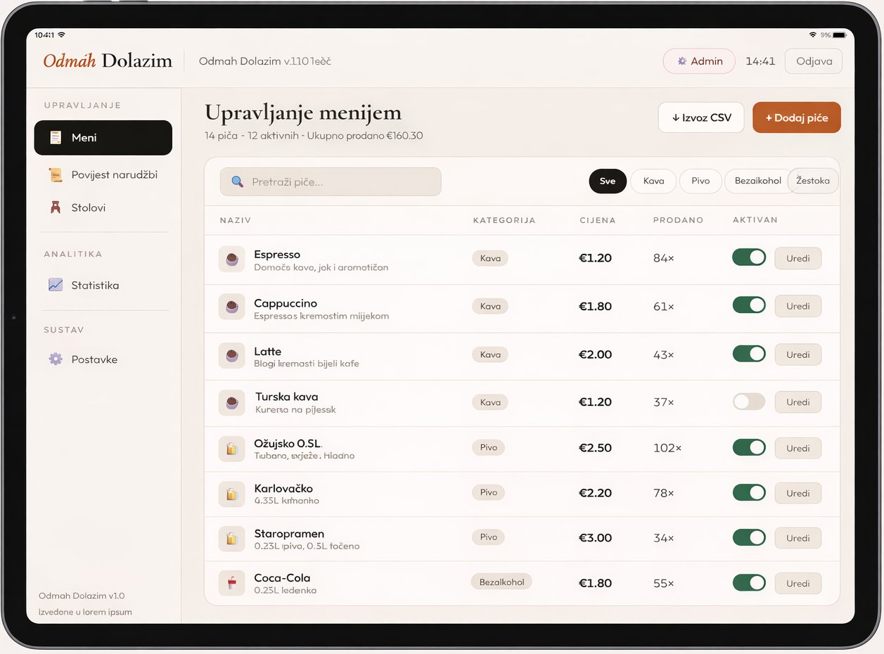 Admin panel za upravljanje menijem