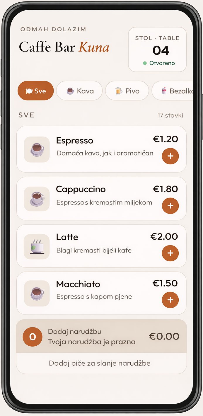 Prikaz menija na mobitelu gosta
